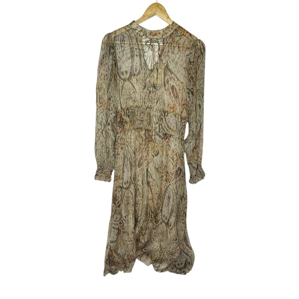 NWT Malej Silk Printed Metallic Long Sleeve midi Dress EU 34-36 - Picture 4 of 15